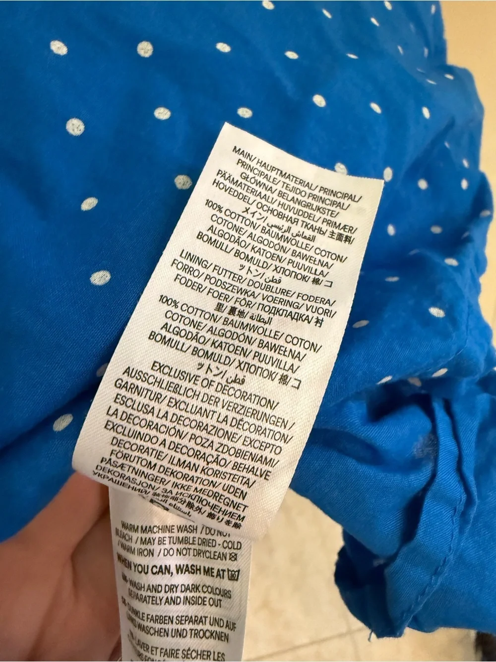 Mini Boden Blue Polka Dot Dress with Rainbow Detail